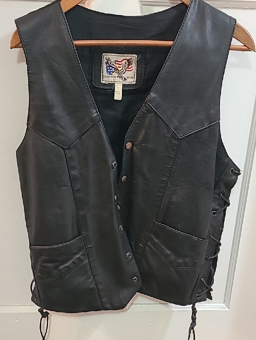Leather Lace-Up Motorcycle Vest - Black